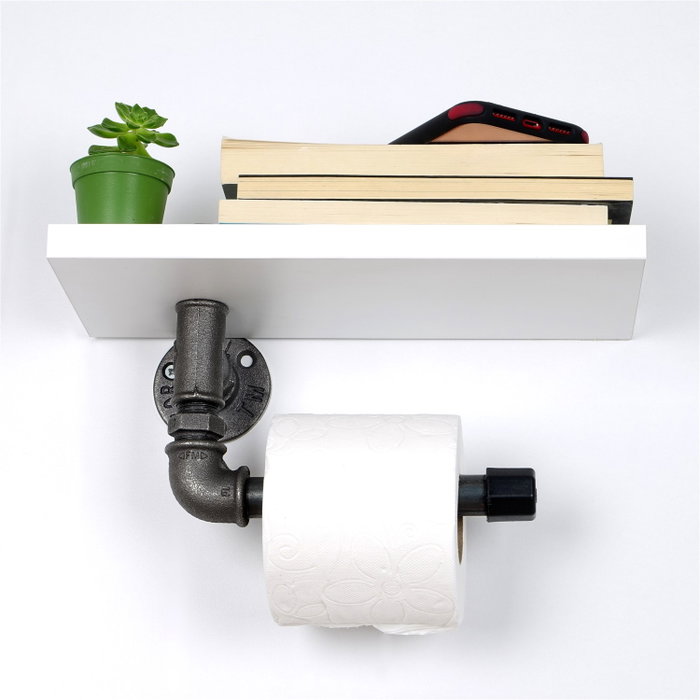 Hanah Home Boruraf235 Portarrollos de Papel Higiénico MDF Montaje Pared Blanco 30x12x23 cm